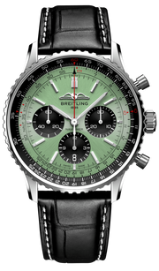  Shop Authentic Breitling Navitimer B01 Chronograph 43 Green Dial Black Leather Strap Watch for Men - AB0138241L1P1 - Luxxuri