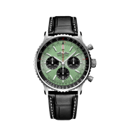  Shop Authentic Breitling Navitimer B01 Chronograph 43 Green Dial Black Leather Strap Watch for Men - AB0138241L1P1 - Luxxuri