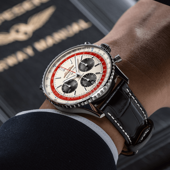 Shop Authentic Breitling Navitimer B01 Chronograph 43 Boeing 747 White Dial Black Leather Strap Watch for Men - AB01383B1G1P1 - Luxxuri