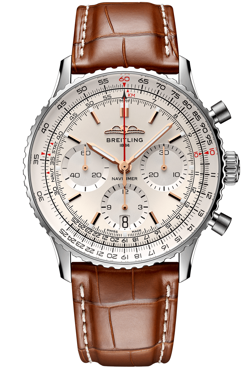  Shop Authentic Breitling Navitimer B01 Chronograph 41 White Dial Brown Leather Strap Watch for Men - AB0139211G1P1 - Luxxuri