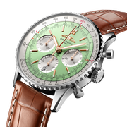  Shop Authentic Breitling Navitimer B01 Chronograph 41 Green Dial Brown Leather Strap Watch for Men - AB0139211L1P1 - Luxxuri
