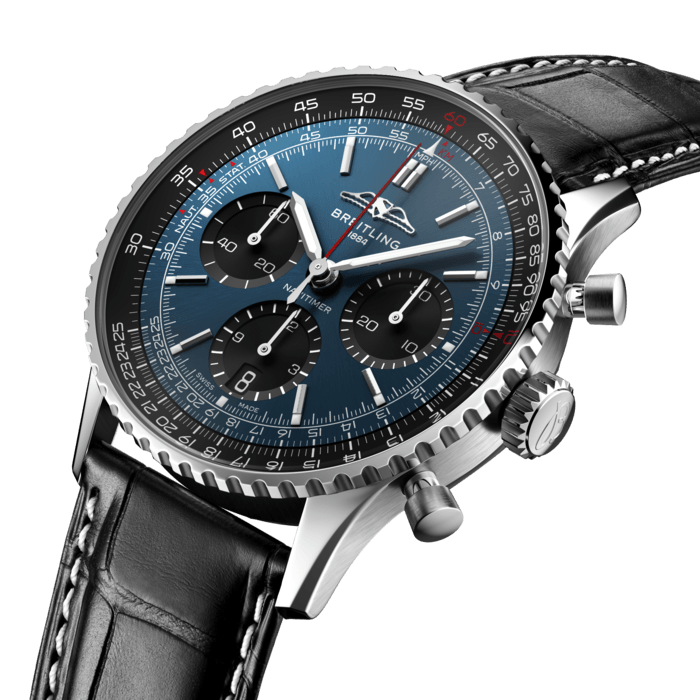  Shop Authentic Breitling Navitimer B01 Chronograph 41 Blue Dial Black Leather Strap Watch for Men - AB0139241C1P1 - Luxxuri
