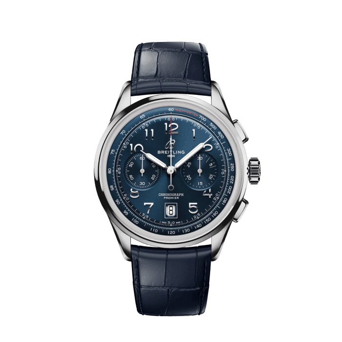  Shop Authentic Breitling Premier B01 Chronograph 42 Blue Dial Blue Leather Strap Watch for Men - AB0145171C1P2 - Luxxuri