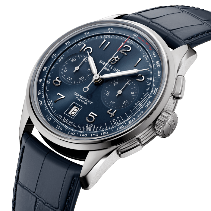  Shop Authentic Breitling Premier B01 Chronograph 42 Blue Dial Blue Leather Strap Watch for Men - AB0145171C1P2 - Luxxuri