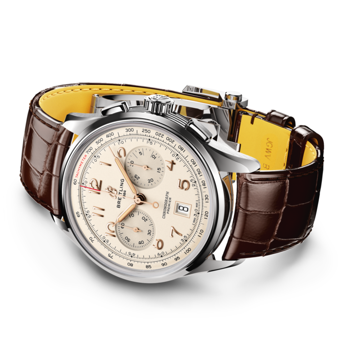  Shop Authentic Breitling Premier B01 Chronograph 42 White Dial Brown Leather Strap Watch for Men - AB0145211G1P1 - Luxxuri