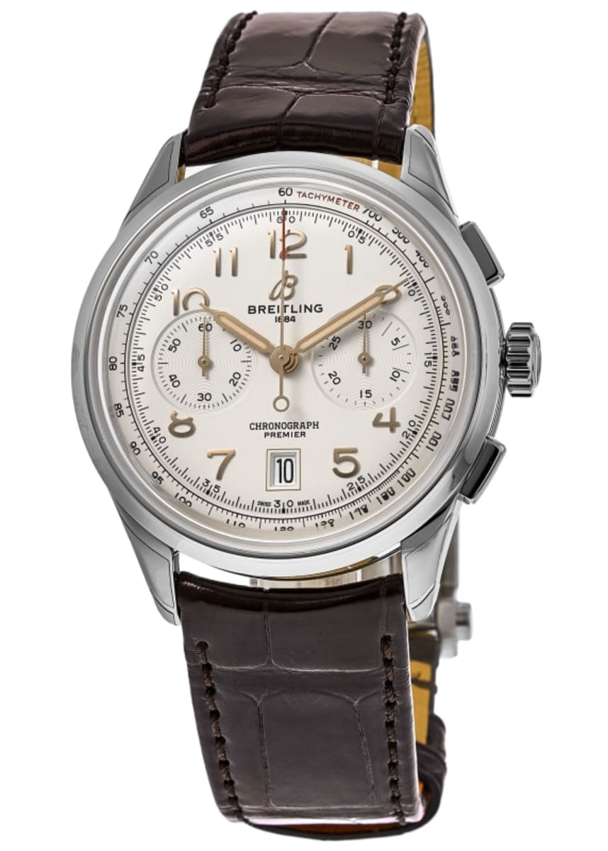  Shop Authentic Breitling Premier B01 Chronograph 42 White Dial Brown Leather Strap Watch for Men - AB0145211G1P1 - Luxxuri