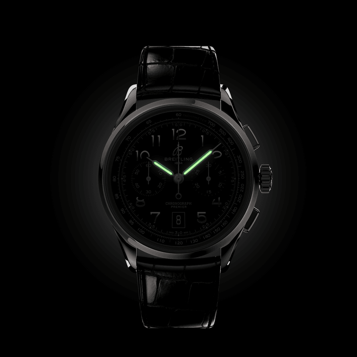  Shop Authentic Breitling Premier B01 Chronograph 42 Black Dial Black Leather Strap Watch for Men - AB0145221B1P1 - Luxxuri