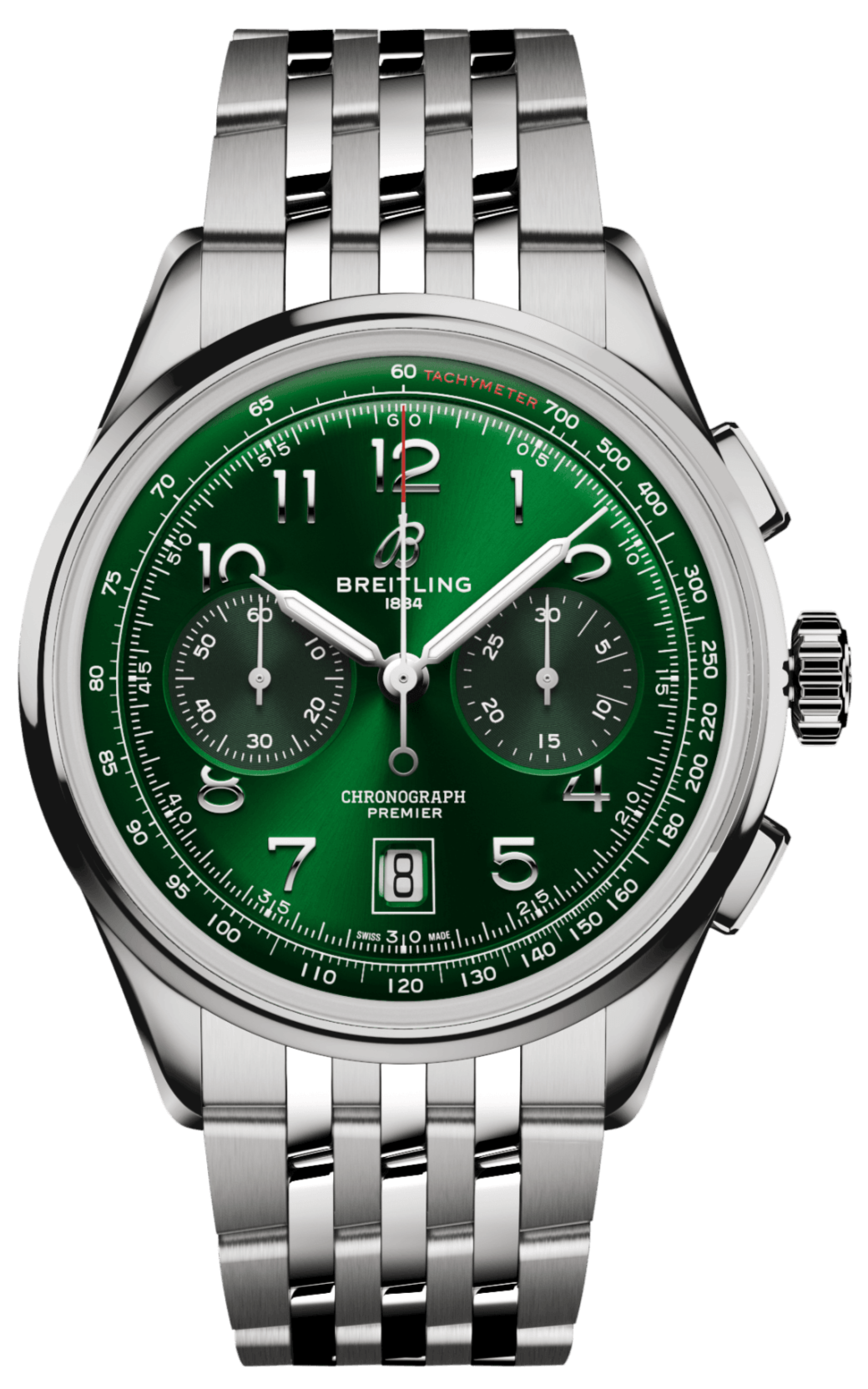  Shop Authentic Breitling Premier B01 Chronograph 42 Green Dial Silver Steel Strap Watch for Men - AB0145371L1A1 - Luxxuri