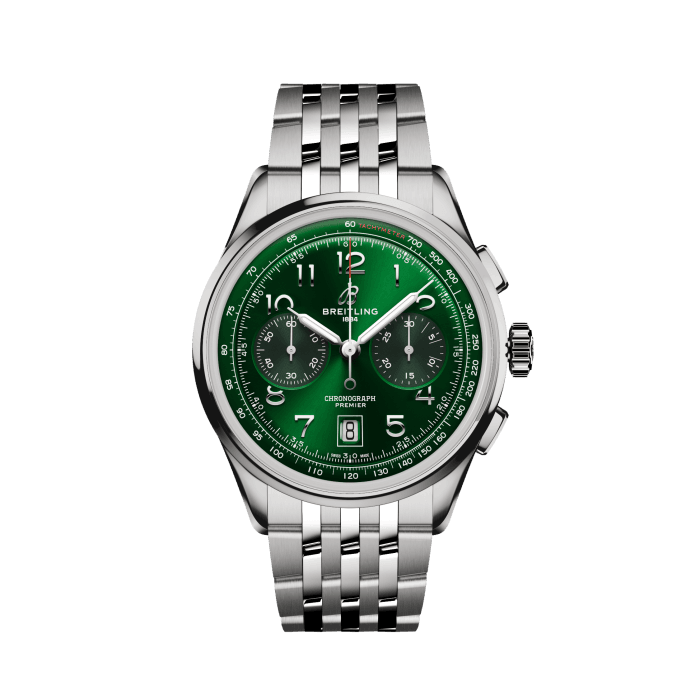  Shop Authentic Breitling Premier B01 Chronograph 42 Green Dial Silver Steel Strap Watch for Men - AB0145371L1A1 - Luxxuri