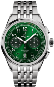  Shop Authentic Breitling Premier B01 Chronograph 42 Green Dial Silver Steel Strap Watch for Men - AB0145371L1A1 - Luxxuri