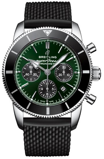  Shop Authentic Breitling Superocean Heritage B01 Chronograph 44 Limited Edition Green Dial Black Mesh Bracelet Watch for Men - AB01621A1L1S1 - Luxxuri
