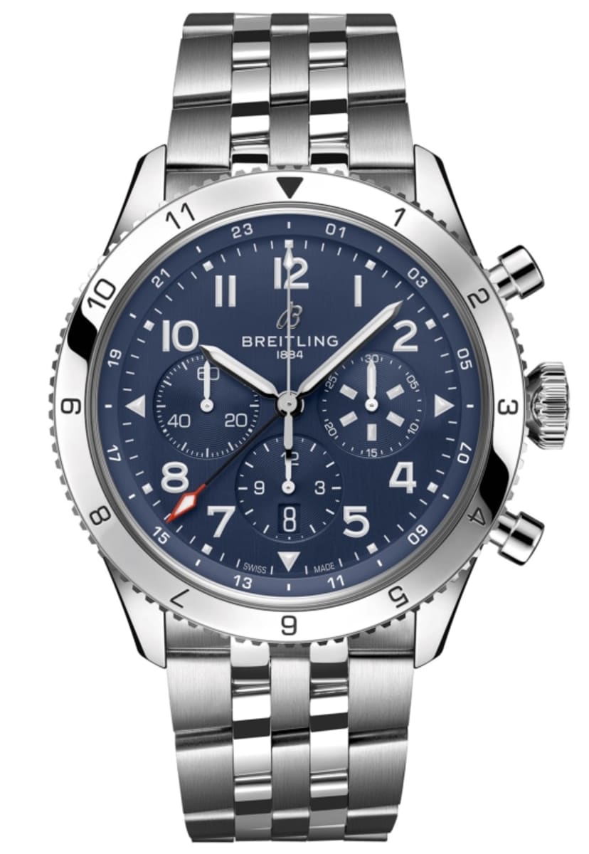  Shop Authentic Breitling Super Avi B04 Chronograph GMT 46 Tribute to Vought F4U Corsair Blue Dial Silver Steel Strap Watch for Men - AB04451A1C1A1 - Luxxuri
