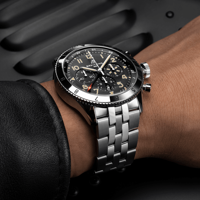  Shop Authentic Breitling Super Avi B04 Chronograph GMT 46 P-51 Mustang Black Dial Silver Steel Strap Watch for Men - AB04453A1B1A1 - Luxxuri