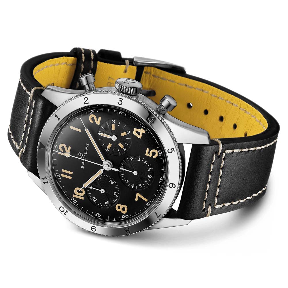  Shop Authentic Breitling Avi Ref. 765 1953 Re-Edition Black Dial Black Leather Strap Watch for Men - AB0920131B1X1 - Luxxuri