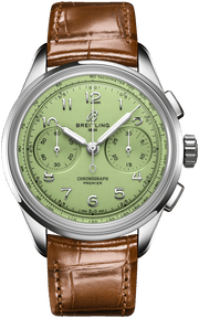  Shop Authentic Breitling Premier B09 Chronograph 40 Green Dial Brown Leather Strap Watch for Men - AB0930D31L1P1 - Luxxuri