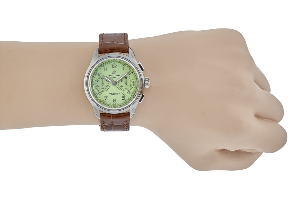  Shop Authentic Breitling Premier B09 Chronograph 40 Green Dial Brown Leather Strap Watch for Men - AB0930D31L1P1 - Luxxuri