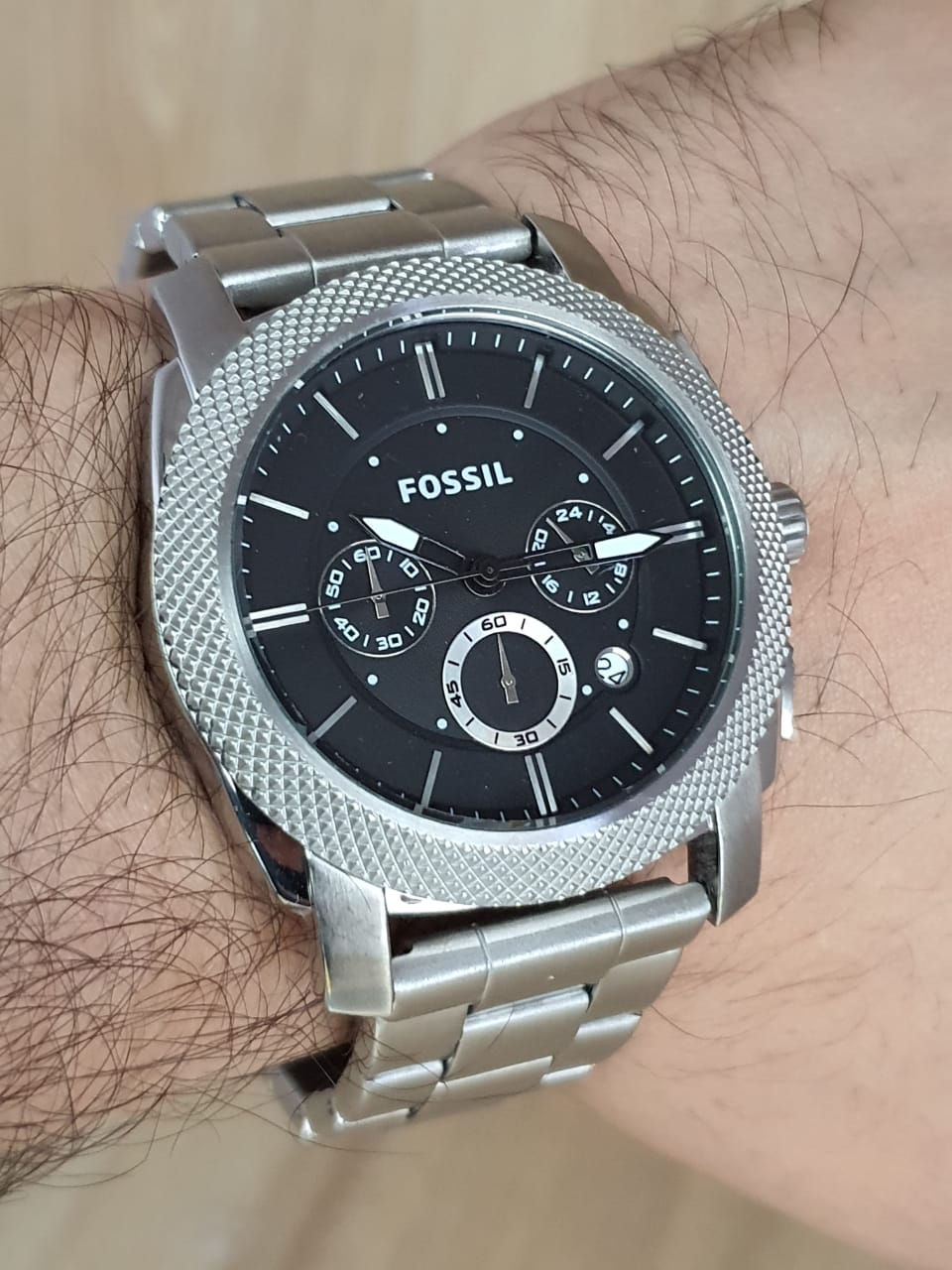  Shop Authentic Fossil Machine Chronograph Black Dial Silver Steel Strap Watch for Men - FS4776 - Luxxuri