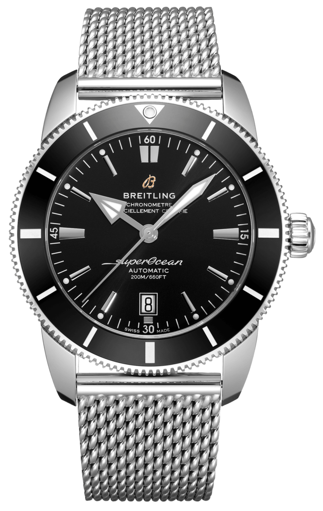  Shop Authentic Breitling Superocean Heritage B20 Automatic 46 Black Dial Silver Mesh Bracelet Watch for Men - AB2020121B1A1 - Luxxuri