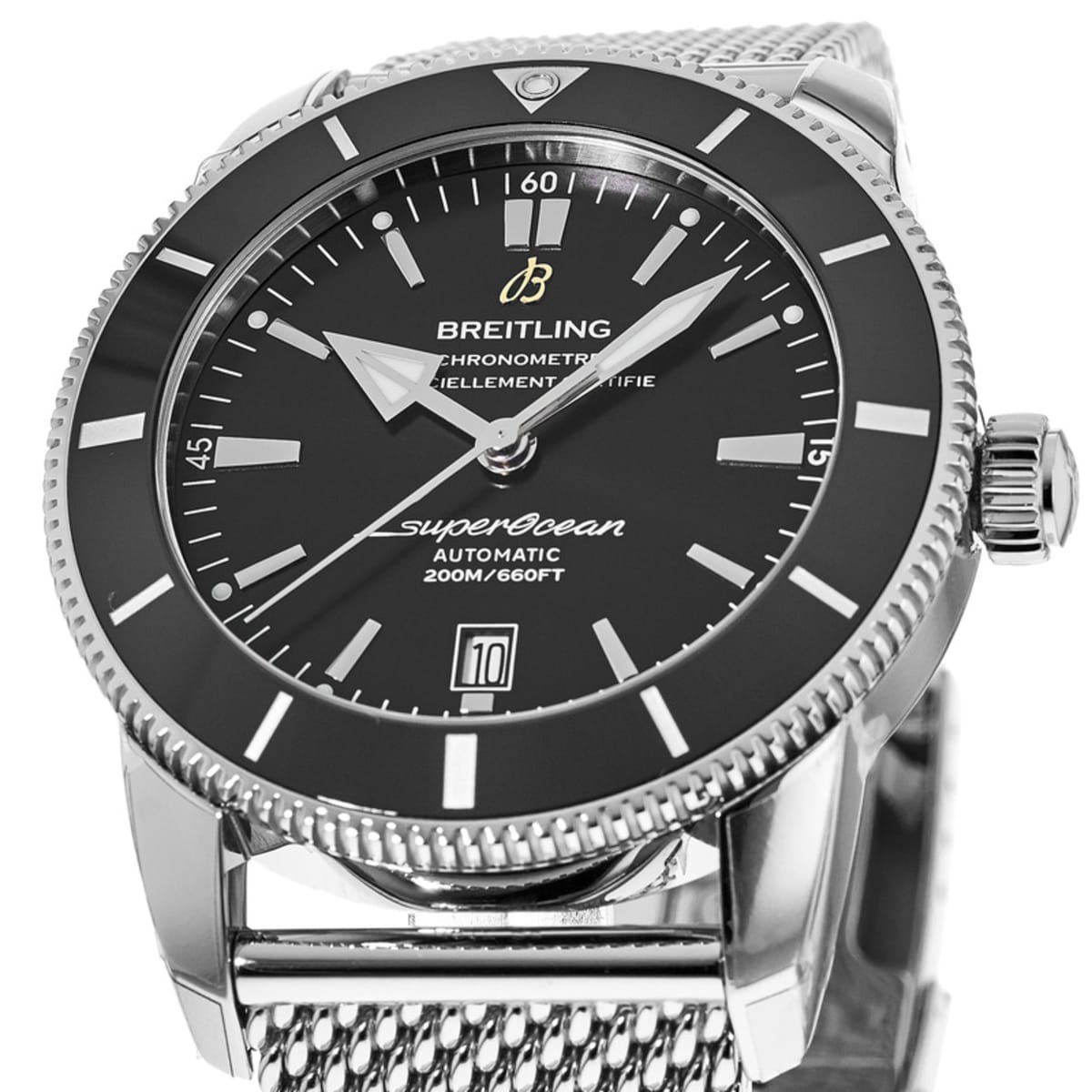  Shop Authentic Breitling Superocean Heritage B20 Automatic 46 Black Dial Silver Mesh Bracelet Watch for Men - AB2020121B1A1 - Luxxuri