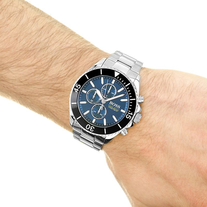  Shop Authentic Hugo Boss Ocean Edition Chronograph Blue Dial Silver Steel Strap Watch for Men - 1513704 - Luxxuri