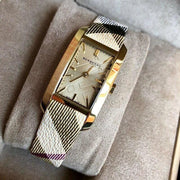  Shop Authentic Burberry Pioneer Champagne Dial Haymarket Beige Leather Strap Watch for Women - BU9407 - Luxxuri