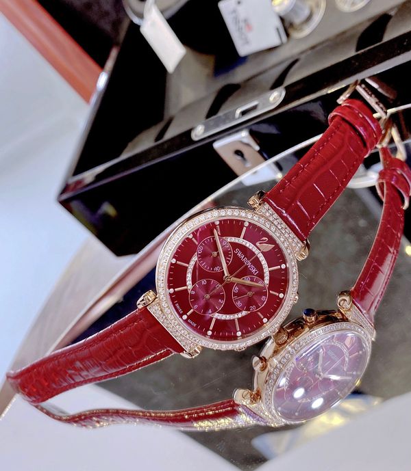  Shop Authentic Swarovski Passage Chrono Red Dial Red Leather Strap Watch for Women - 5580345 - Luxxuri