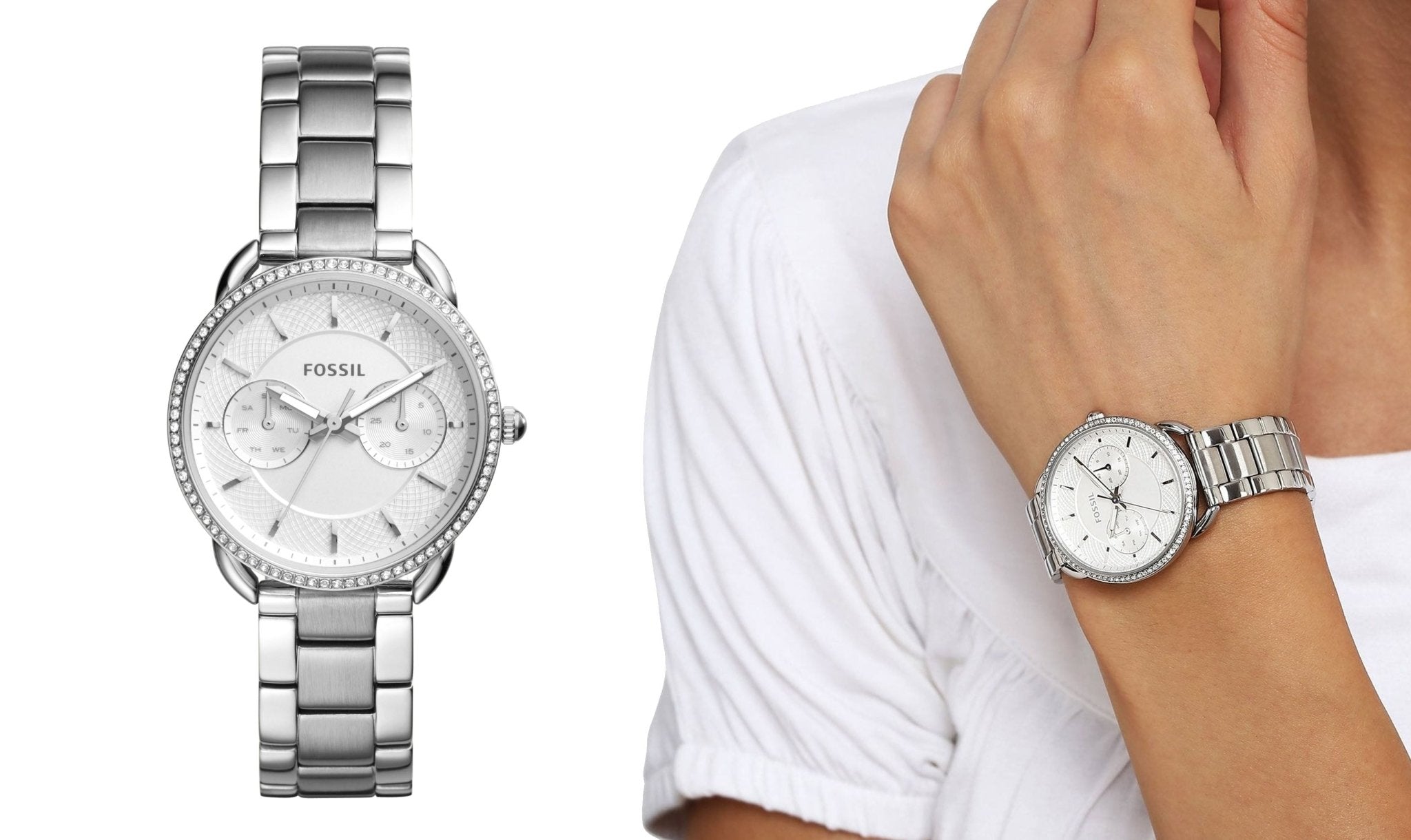 Shop Authentic Fossil Tailor White Dial Silver Steel Strap Watch for Women - ES4262 - Luxxuri