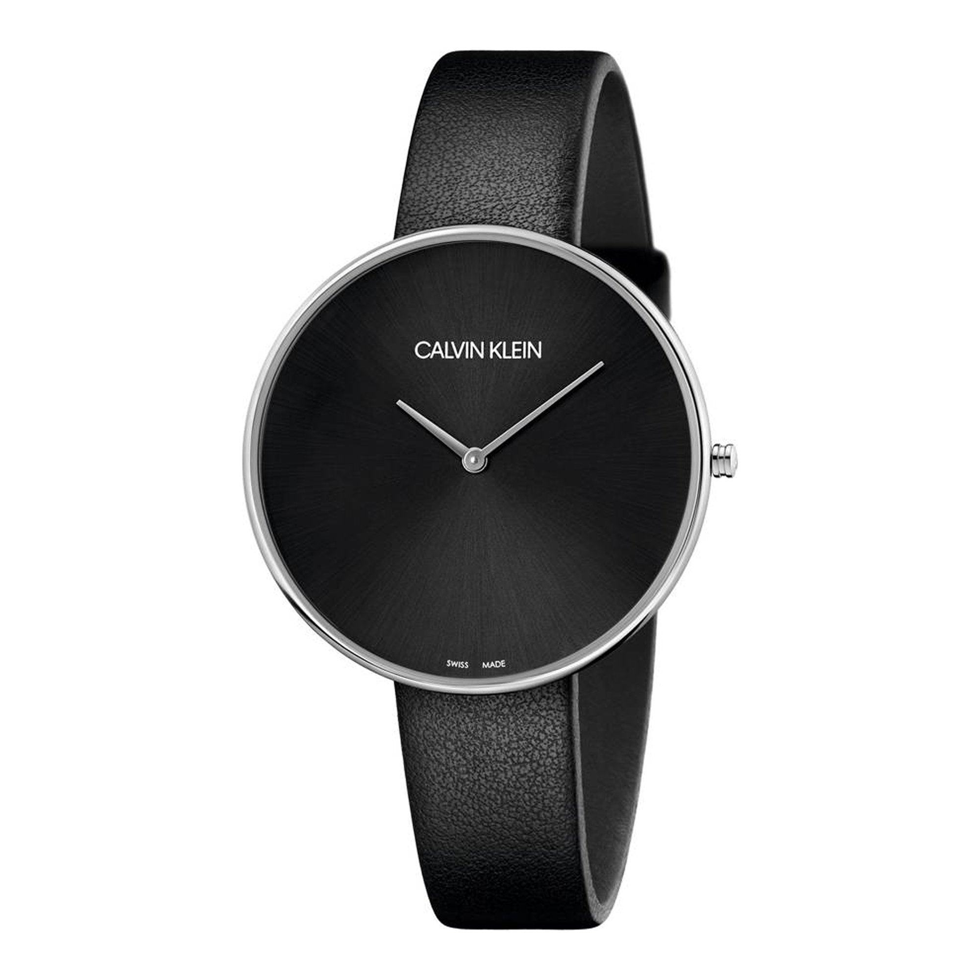  Shop Authentic Calvin Klein Full Moon Black Dial Black Leather Strap Watch for Women - K8Y231C1 - Luxxuri