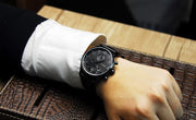  Shop Authentic Hugo Boss Blackout Chronograph Black Dial Black Leather Strap Watch For Men - HB1512567 - Luxxuri