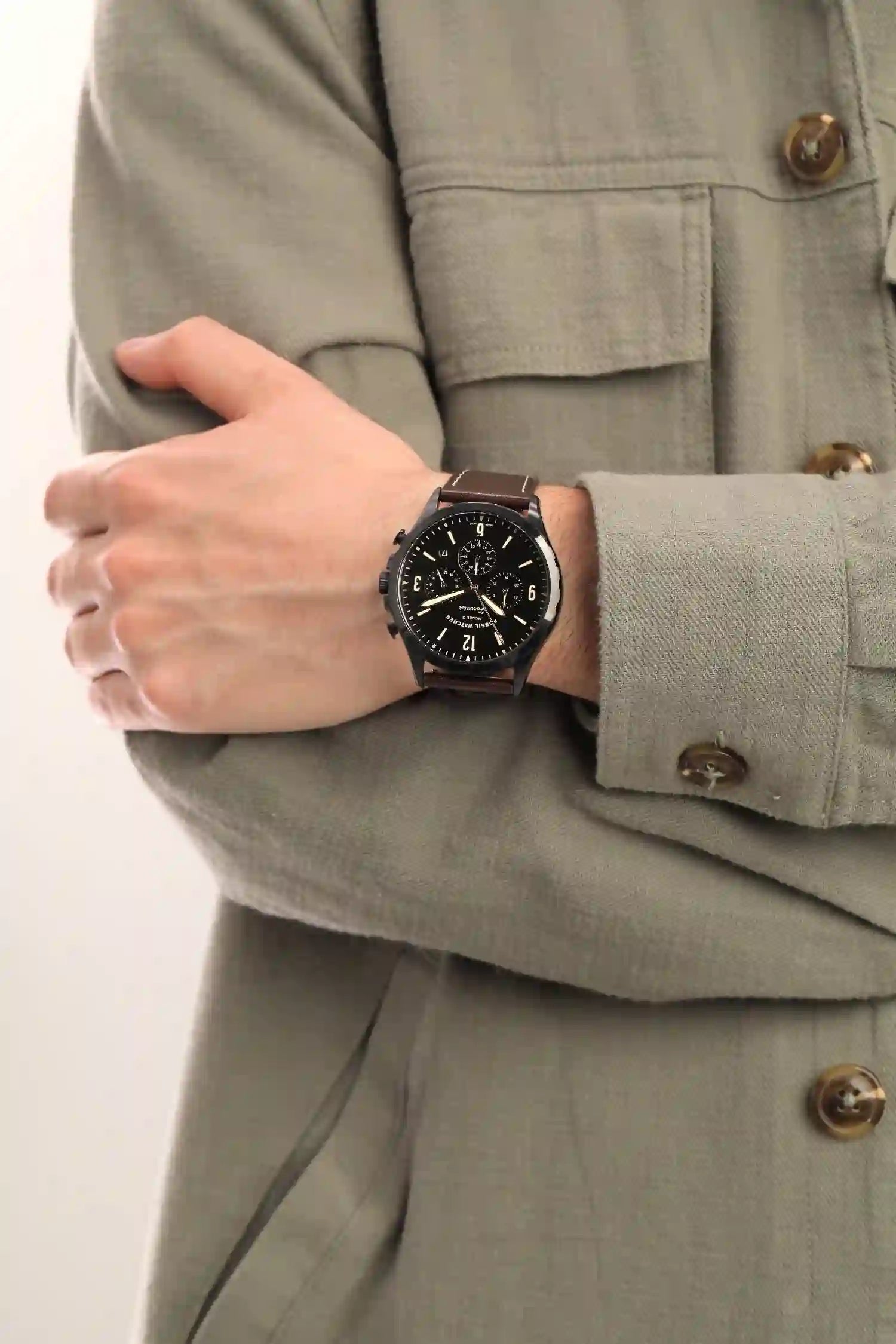  Shop Authentic Fossil Forrester Chronograph Black Dial Brown Leather Strap Watch for Men - FS5608 - Luxxuri