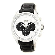  Shop Authentic Hugo Boss Driver Chronograph Quartz Silver Dial Black Leather Strap Watch For Men - 1512880 - Luxxuri
