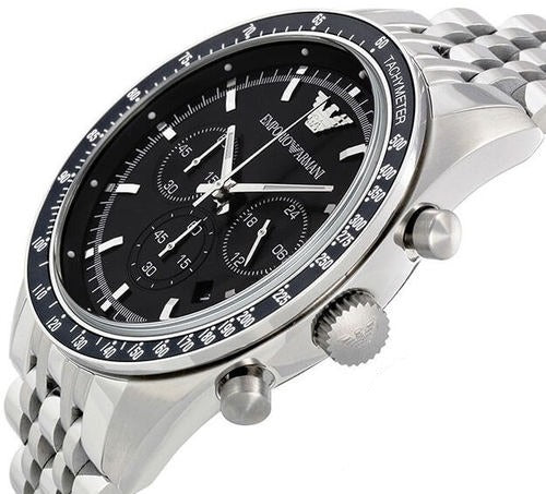  Shop Authentic Emporio Armani Tazio Chronograph Black Dial Silver Steel Strap Watch For Men - AR5988 - Luxxuri