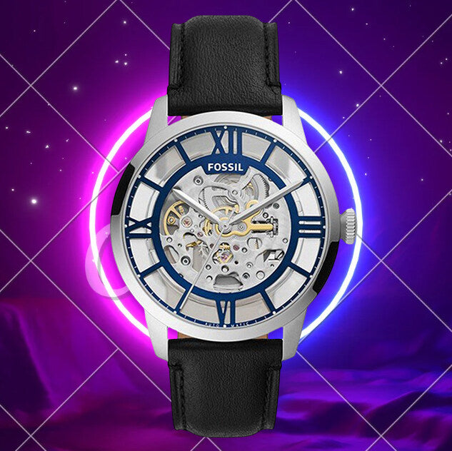  Shop Authentic Fossil Townsman Automatic Skeleton Blue Dial Black Leather Strap Watch for Men - ME3200 - Luxxuri