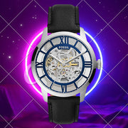  Shop Authentic Fossil Townsman Automatic Skeleton Blue Dial Black Leather Strap Watch for Men - ME3200 - Luxxuri