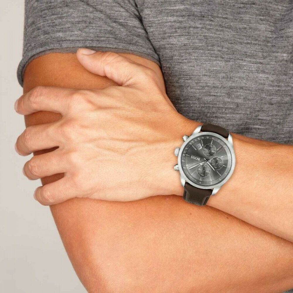  Shop Authentic Hugo Boss Grand Prix Grey Dial Brown Leather Strap Watch for Men -  1513476 - Luxxuri