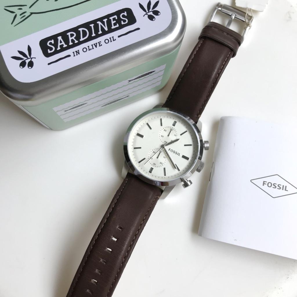  Shop Authentic Fossil Townsman Chronograph White Dial Brown Leather Strap Watch for Men - FS5350 - Luxxuri