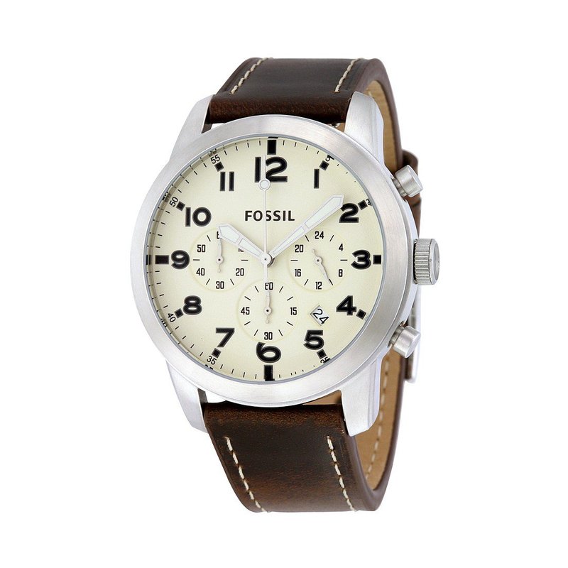  Shop Authentic Fossil Pilot Chronograph White Dial Brown Leather Strap Watch for Men - FS5146 - Luxxuri