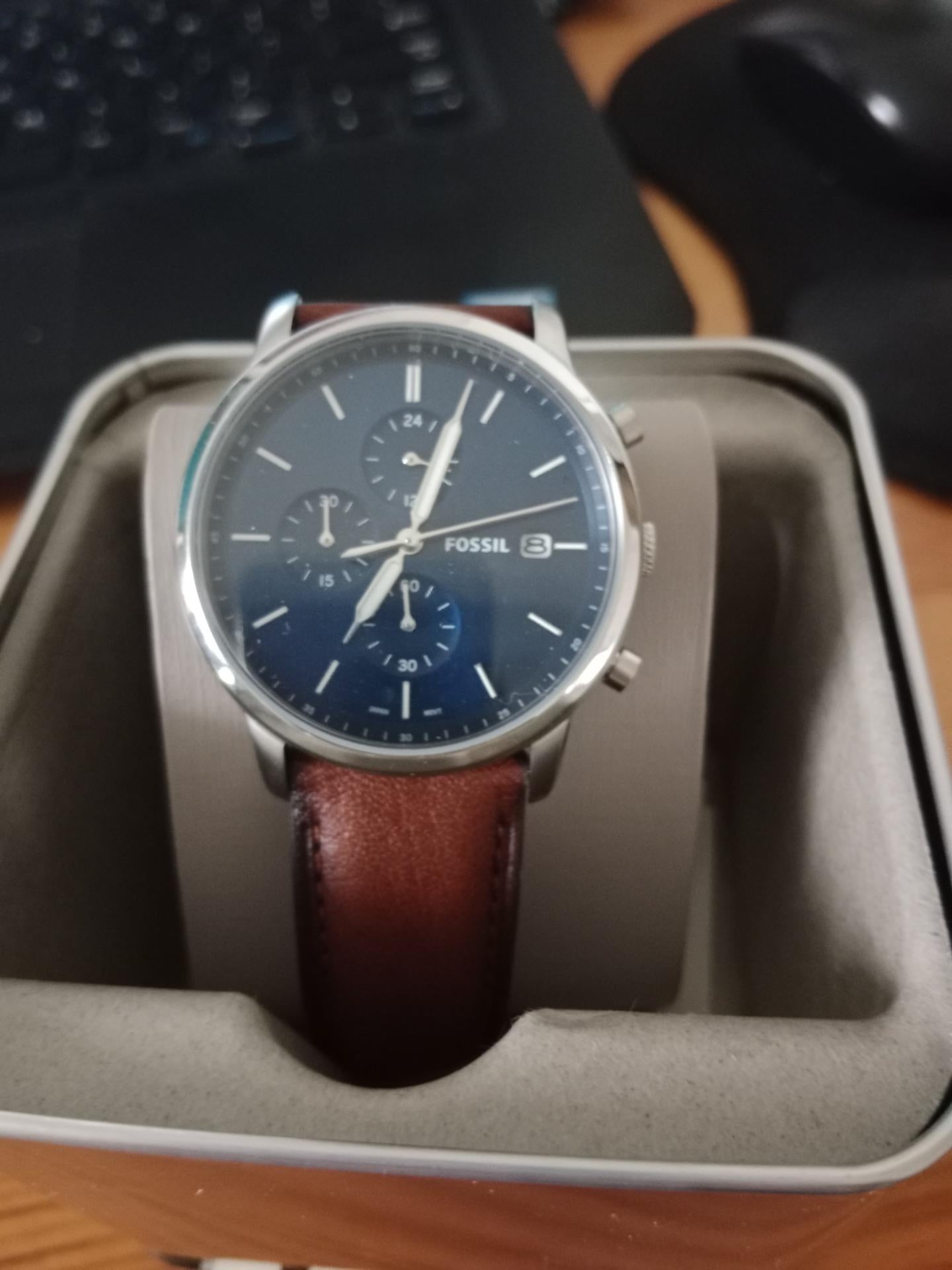  Shop Authentic Fossil Neutra Chronograph Blue Dial Brown Leather Strap Watch for Men - FS5791 - Luxxuri
