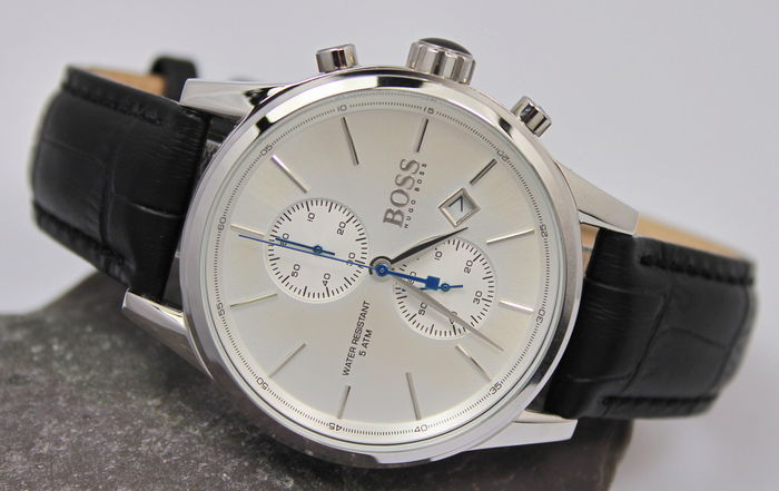  Shop Authentic Hugo Boss Jet Silver Dial Black Leather Strap Watch for Men - 1513282 - Luxxuri