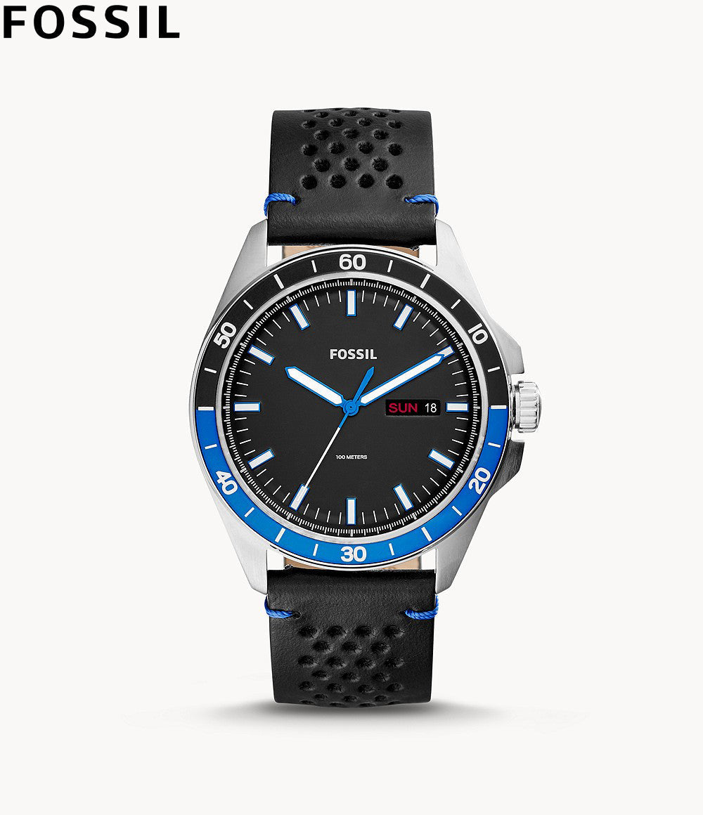  Shop Authentic Fossil Sport 54 Day Date Black Dial Black Leather Strap Watch for Men - FS5321 - Luxxuri