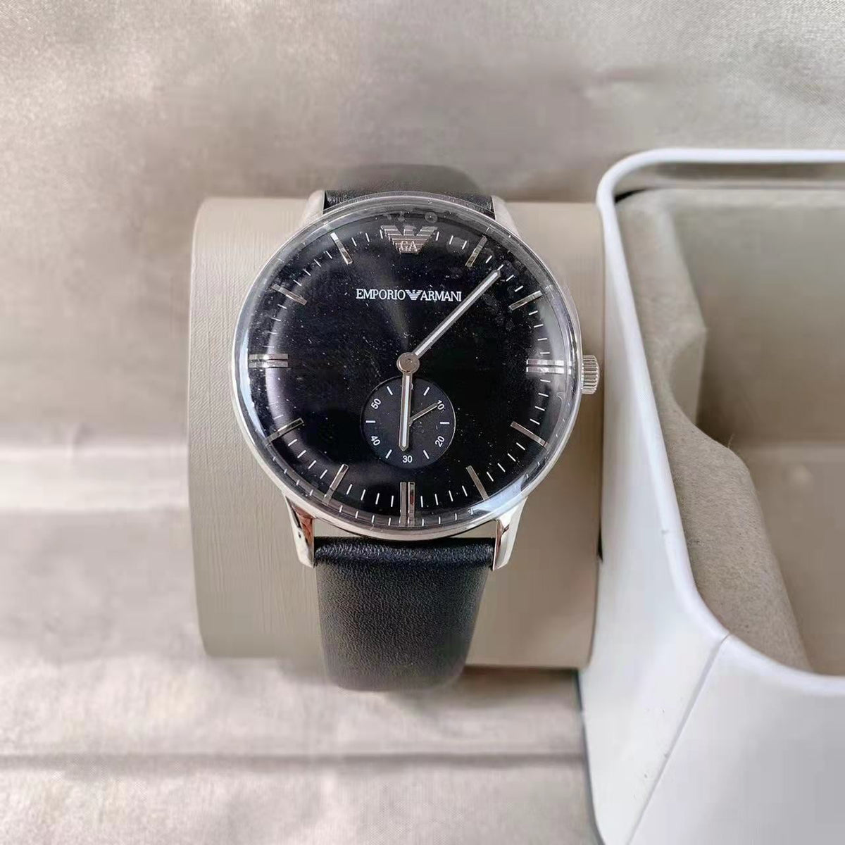  Shop Authentic Emporio Armani Gianni Quartz Black Dial Black Leather Strap Watch For Men - AR0382 - Luxxuri