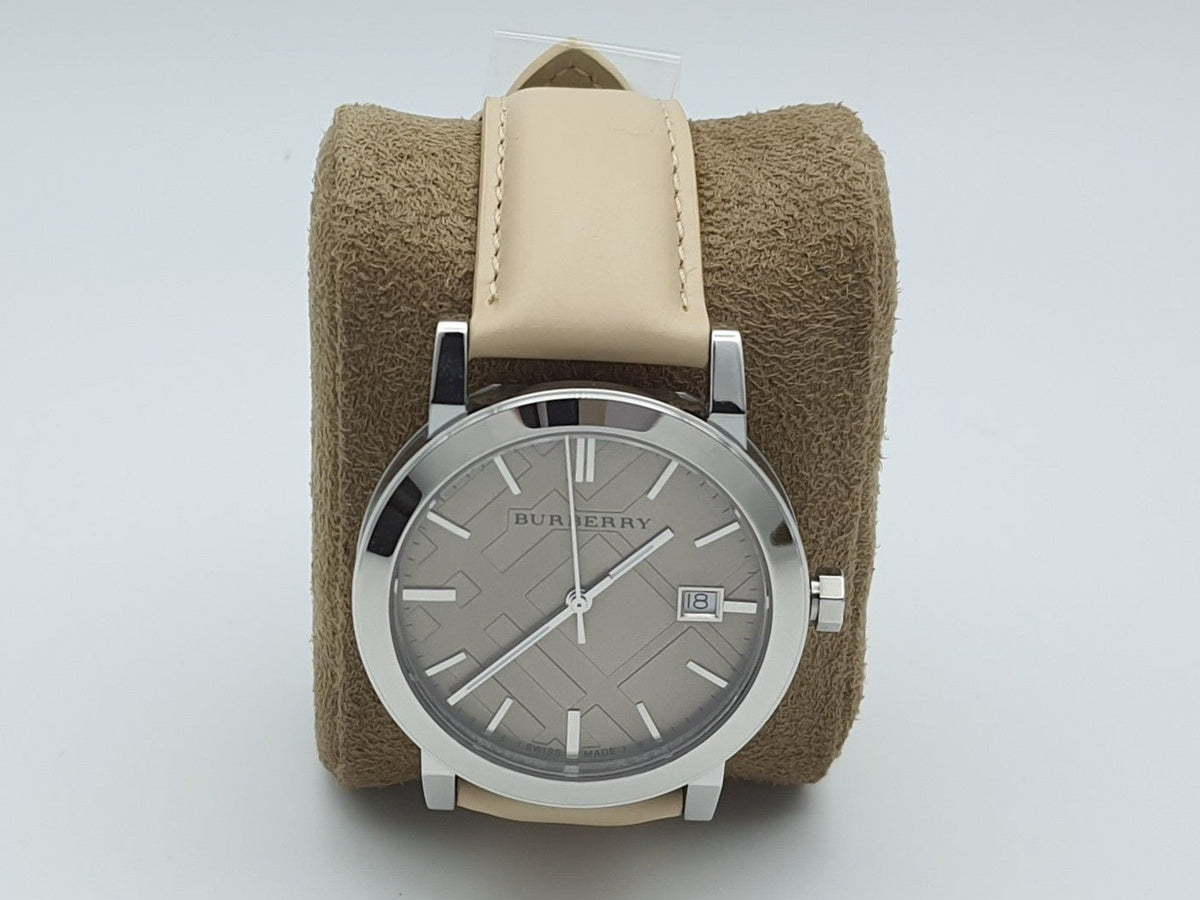  Shop Authentic Burberry The City Silver Dial Beige Leather Strap Unisex Watch - BU9010 - Luxxuri