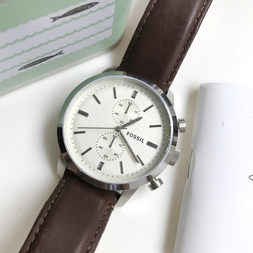  Shop Authentic Fossil Townsman Chronograph White Dial Brown Leather Strap Watch for Men - FS5350 - Luxxuri