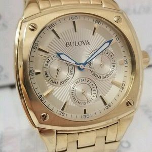  Shop Authentic Bulova Multifunction White Dial Gold Steel Strap Watch for Men - 97C105 - Luxxuri