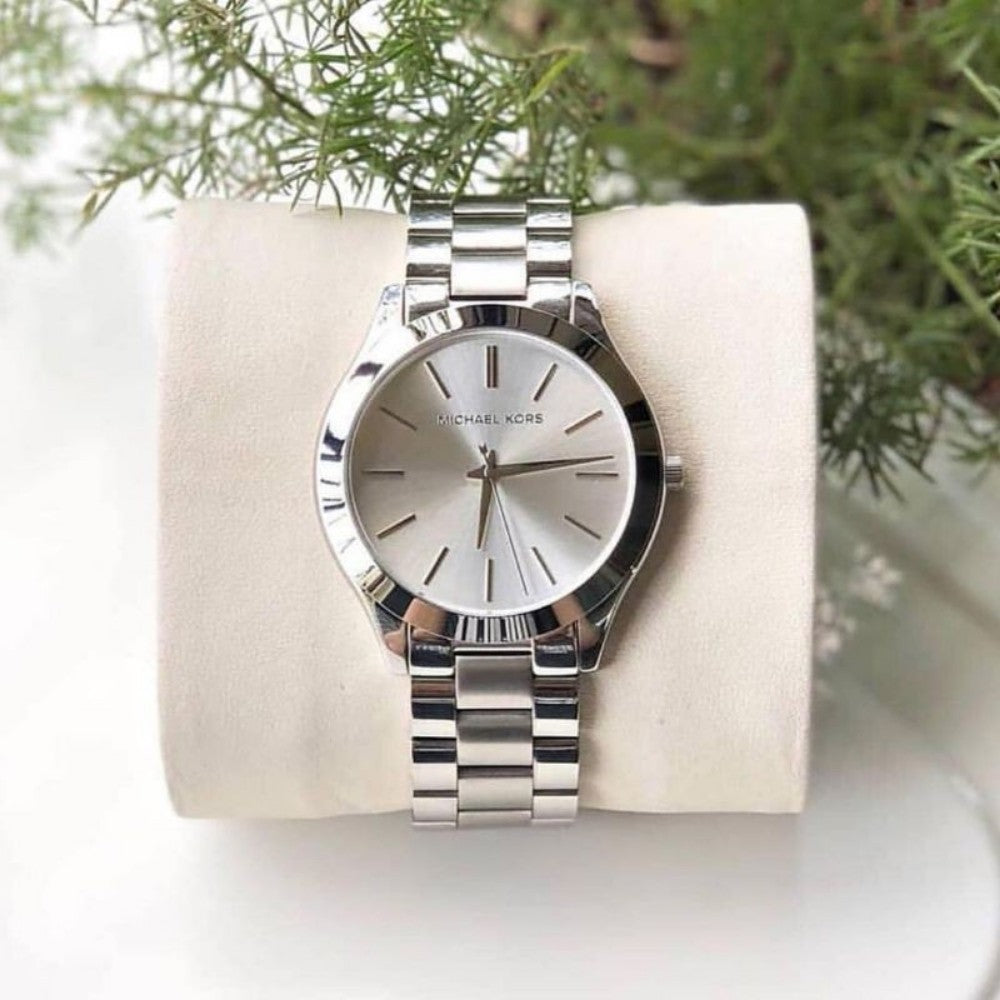  Shop Authentic Michael Kors Slim Runway Silver Dial Silver Stainless Steel Strap Watch for Women - MK3178 - Luxxuri
