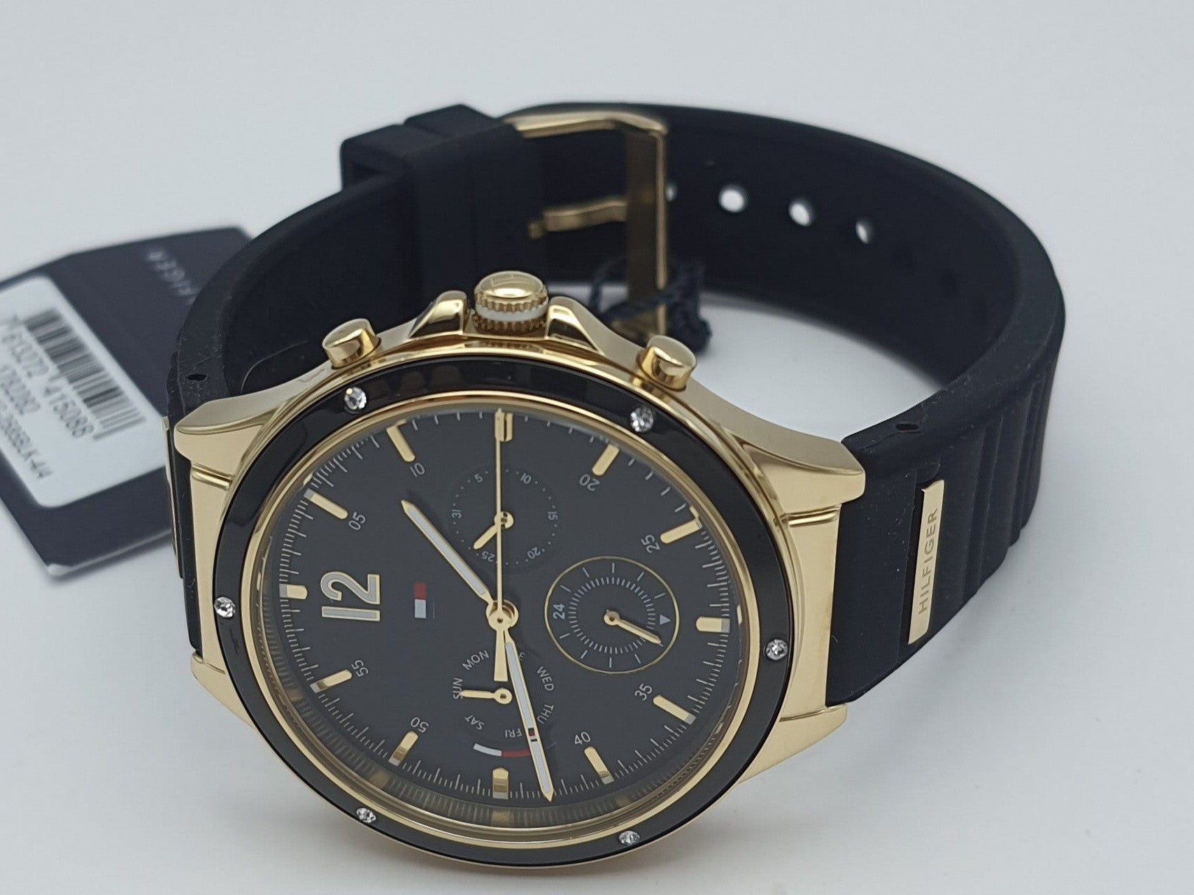  Shop Authentic Tommy Hilfiger Eve Chronograph Quartz Black Dial Black Silicone Strap Watch For Women - 1782282 - Luxxuri