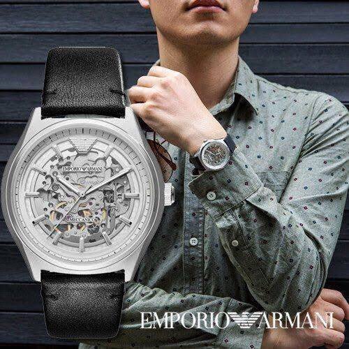  Shop Authentic Emporio Armani Meccanico White Skeleton Dial Black Leather Strap Watch For Men - AR60003 - Luxxuri