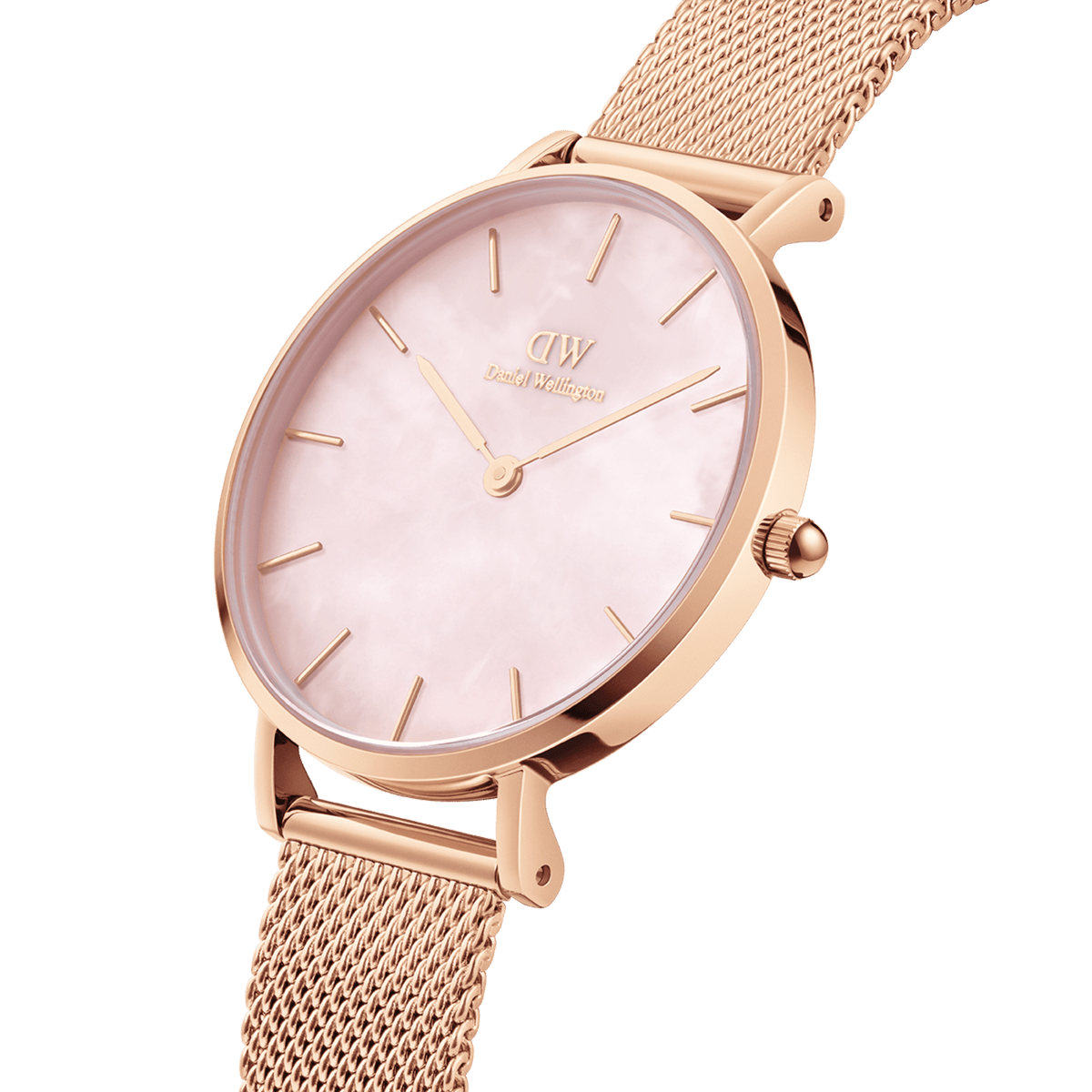  Shop Authentic Daniel Wellington Petite Melrose Pink Dial Rose Gold Mesh Strap Watch For Women - DW00100368 - Luxxuri