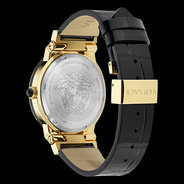 Shop Authentic Versace Greca Moonphase Analog Black Dial Black Leather Strap Watch For Men - VE7G00123 - Luxxuri