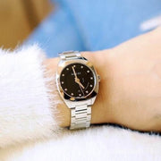  Shop Authentic Gucci GG2570 Diamonds Black Dial Silver Steel Strap Watch For Women - YA142503 - Luxxuri